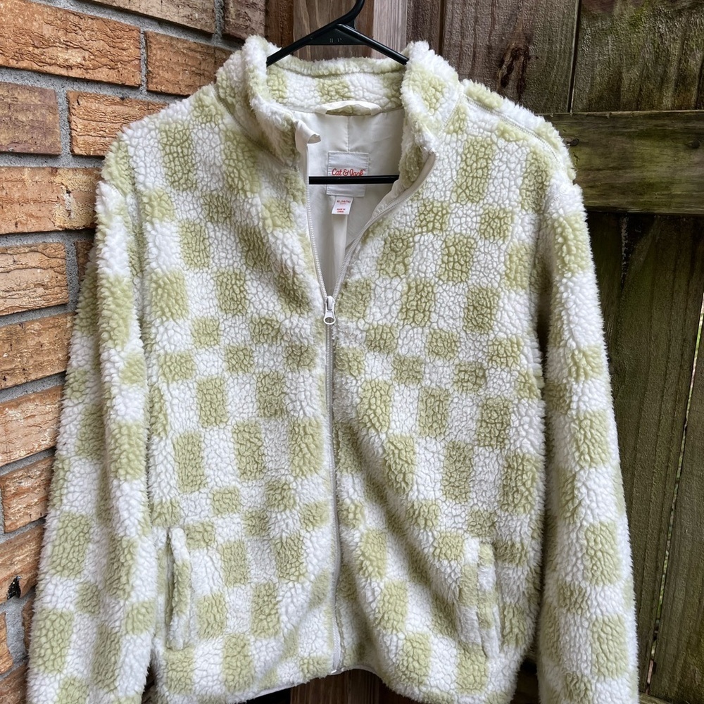 Cat & Jack Green and White Checkered Fleece Hoodie